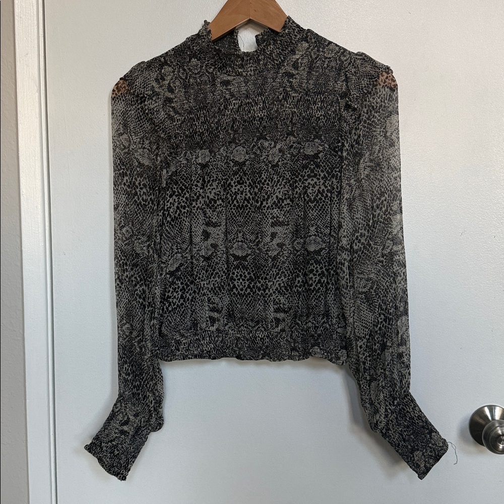 Free People Long Sleeve Snakeskin Print Roma Blouse - Picture 3 of 9